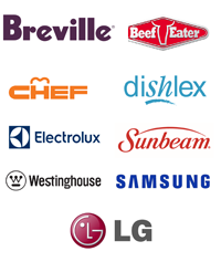 Breville, BeefEater, Chef, Dishlex, Electrolux, Delonghi, Westinghouse, Samsung, LG